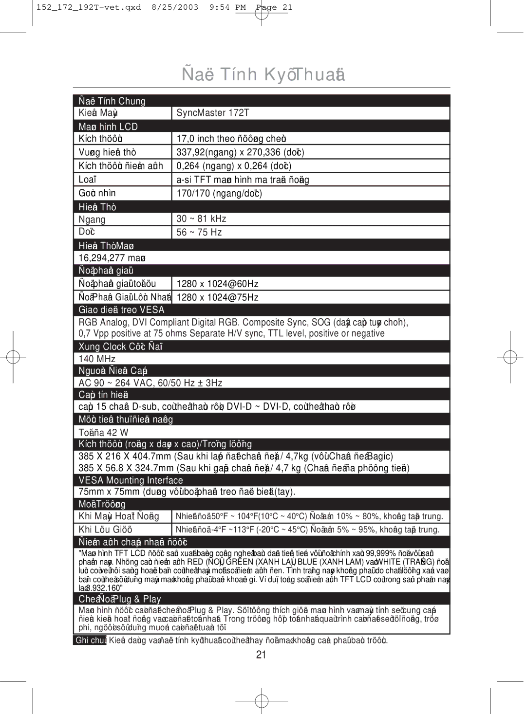 Samsung MO17PSDS/VNT, MO17PSDSV/VNT, MO19PSDSV/VNT manual Xung Clock 140 MHz 