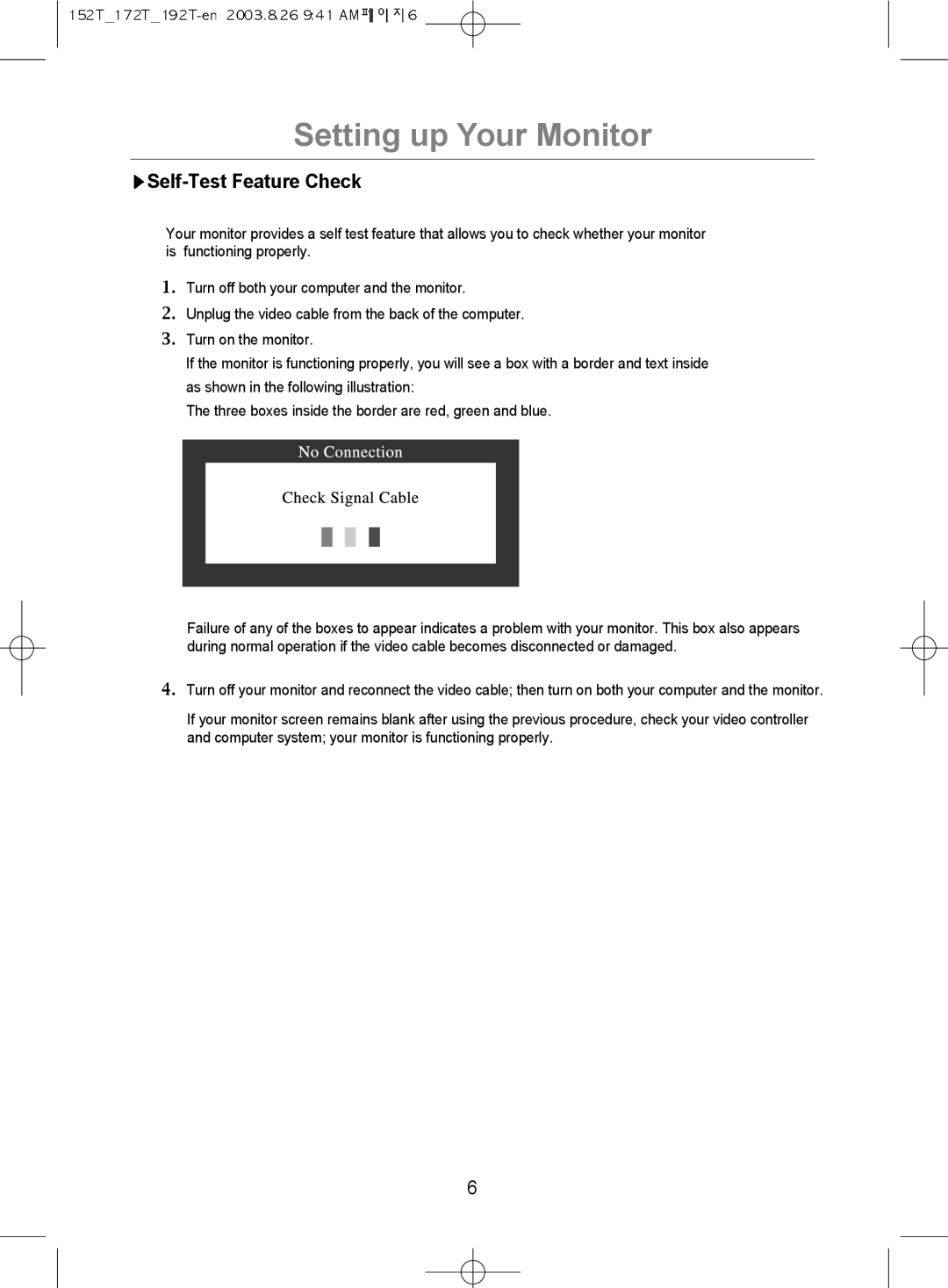 Samsung MO17PSDS/VNT, MO17PSDSV/VNT, MO19PSDSV/VNT manual Self-Test Feature Check 