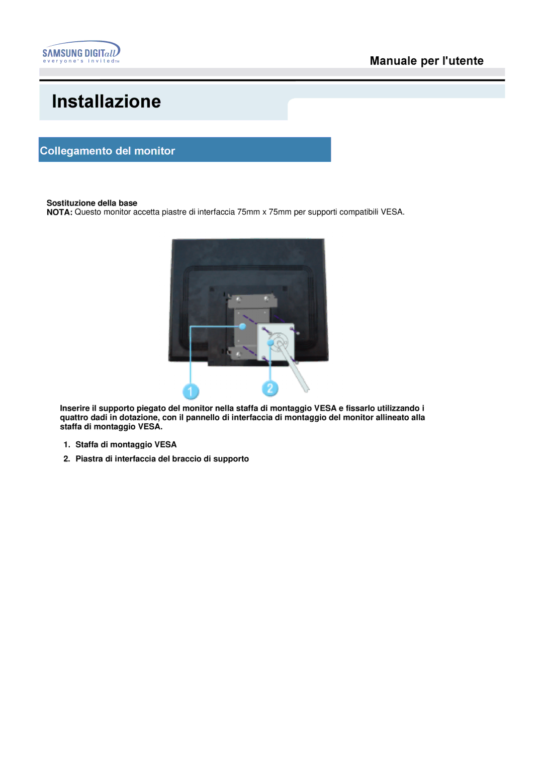 Samsung MO19PSZS/EDC, MO19ESZS/EDC, MO19ESDS/EDC manual Sostituzione della base 