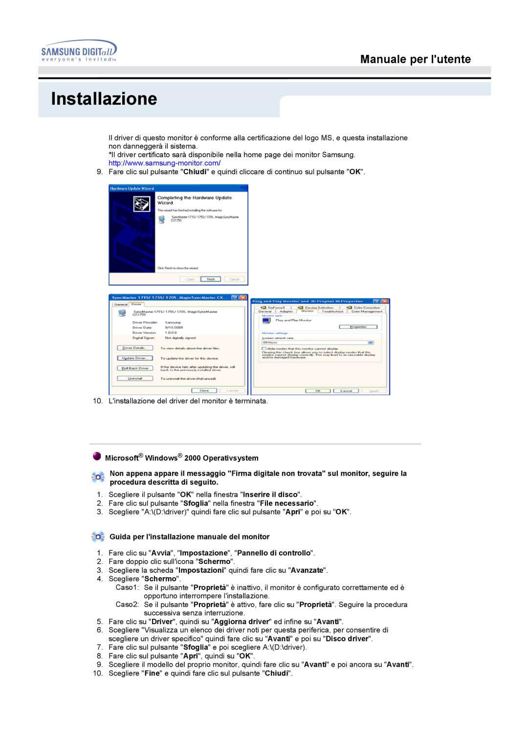 Samsung MO19ESDS/EDC, MO19PSZS/EDC, MO19ESZS/EDC manual Installazione 