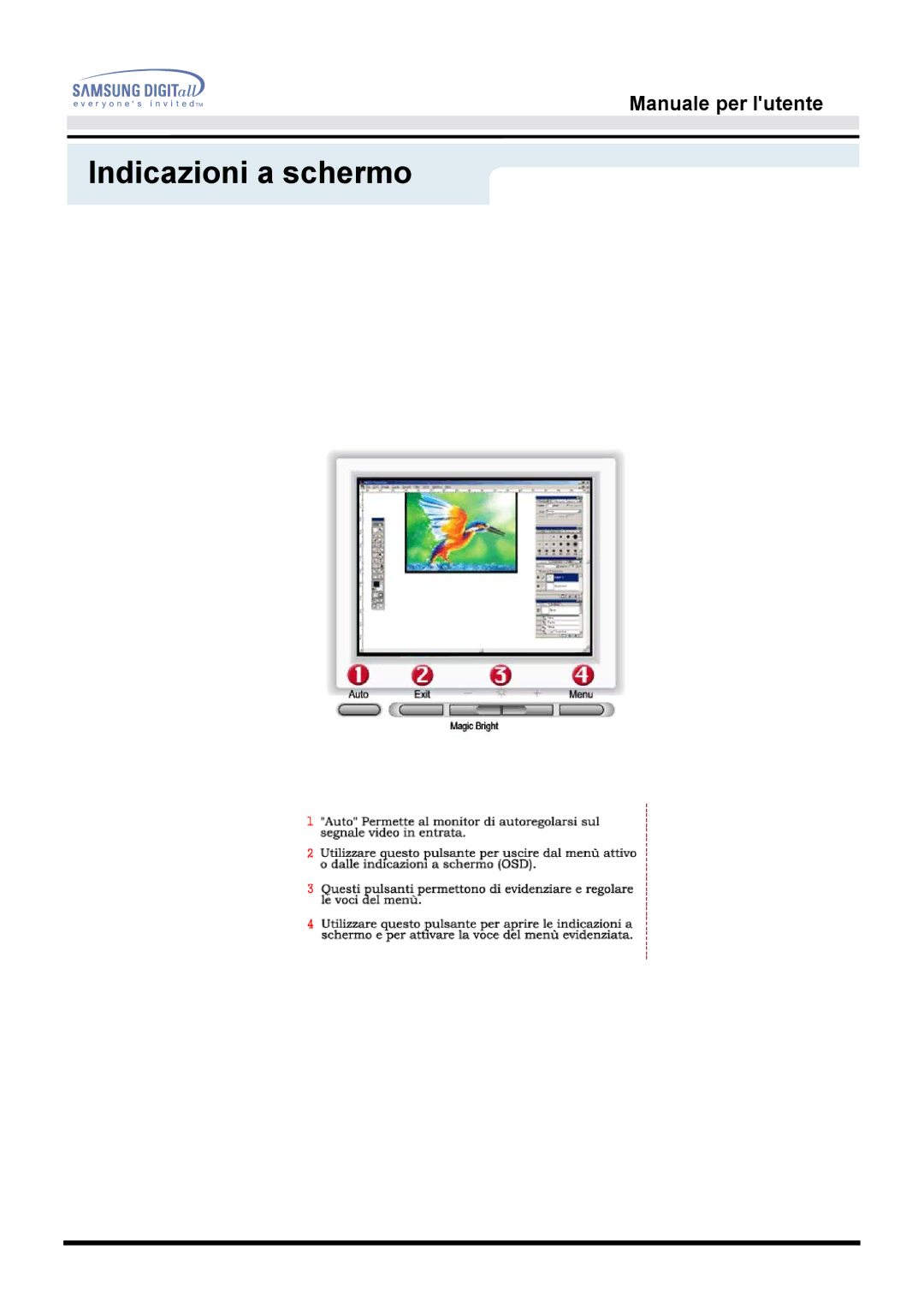 Samsung MO19ESDS/EDC, MO19PSZS/EDC, MO19ESZS/EDC manual Indicazioni a schermo 