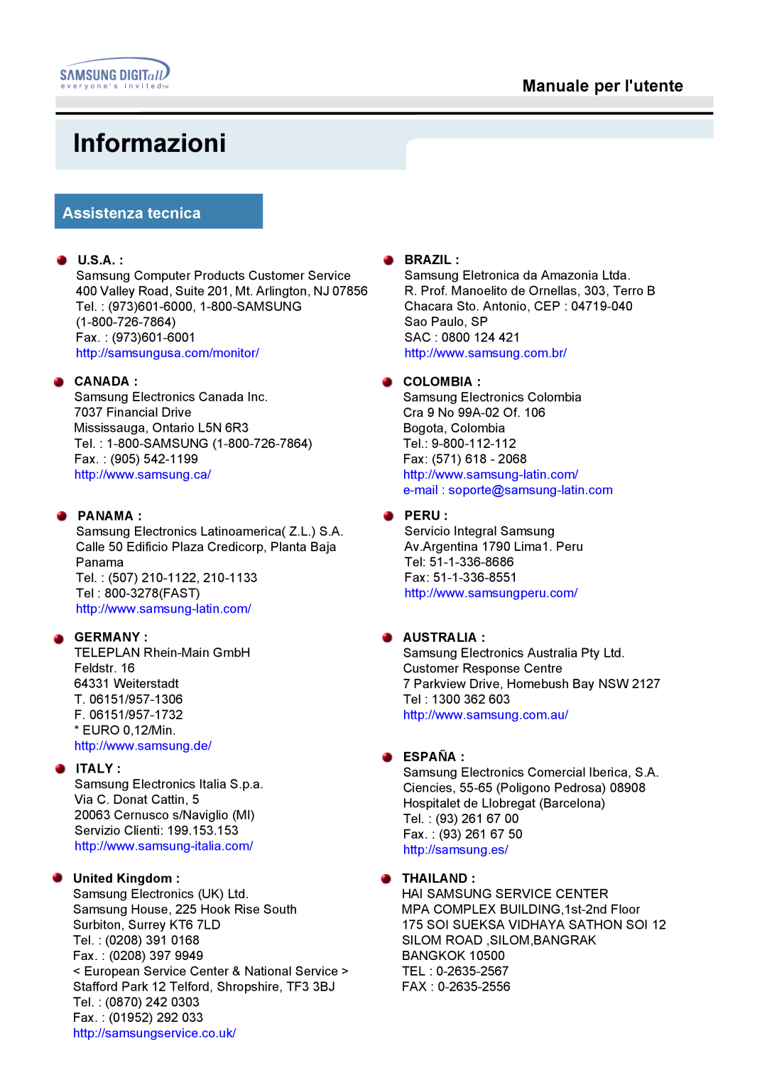 Samsung MO19ESZS/EDC, MO19PSZS/EDC, MO19ESDS/EDC manual Informazioni, Assistenza tecnica 