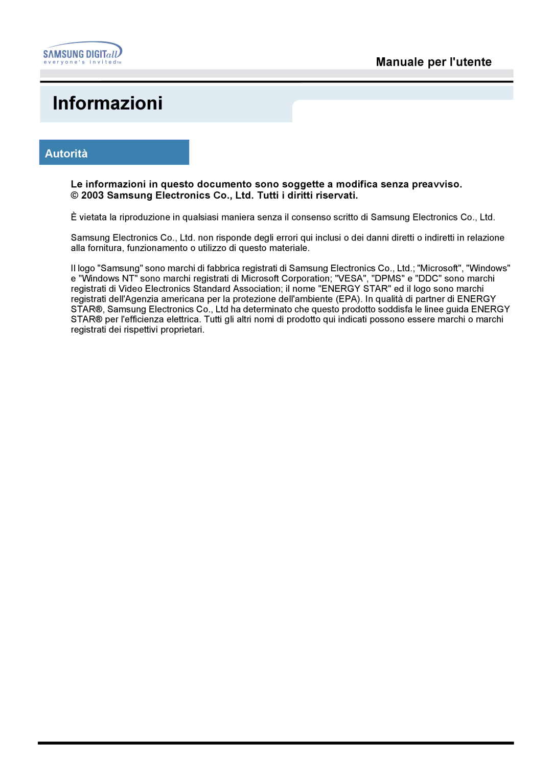 Samsung MO19PSZS/EDC, MO19ESZS/EDC, MO19ESDS/EDC manual Autorità 