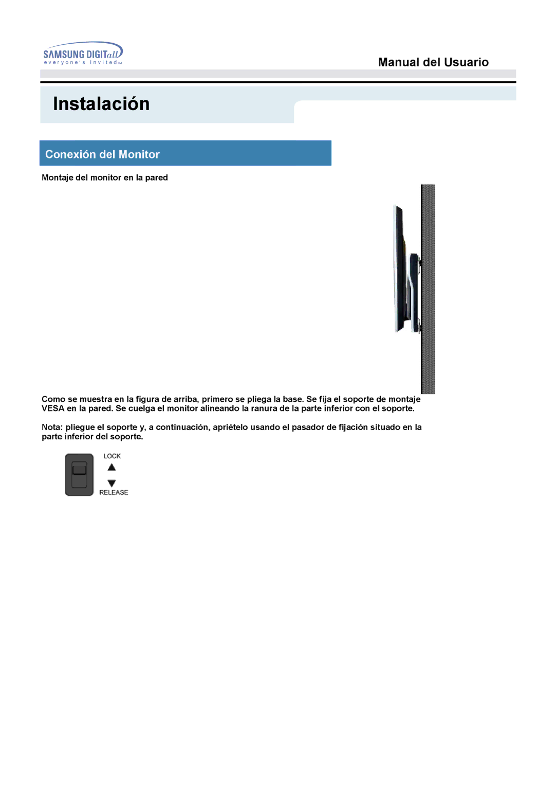 Samsung MO19PSZS/EDC, MO19ESZS/EDC, MO19ESDS/EDC manual Instalación 