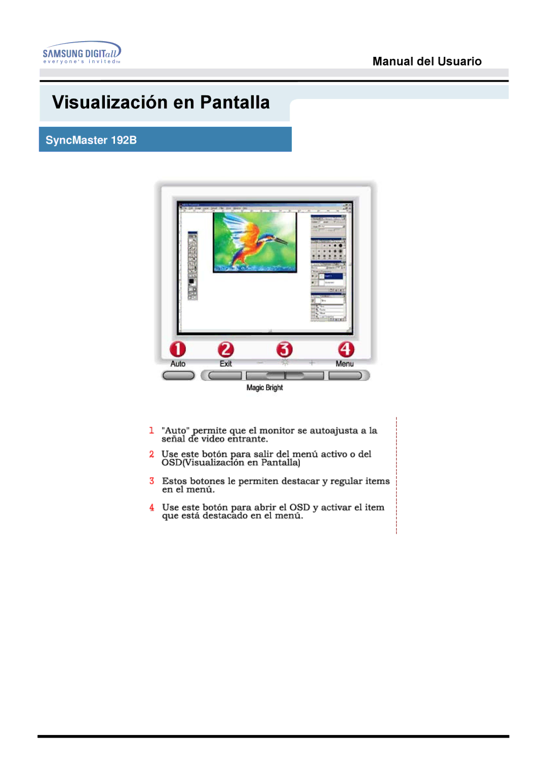 Samsung MO19ESDS/EDC, MO19PSZS/EDC, MO19ESZS/EDC manual Visualización en Pantalla, SyncMaster 192B 