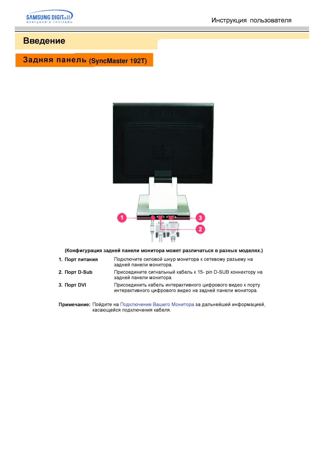 Samsung MO19ESDS/EDC, MO19PSZS/EDC, MO19PSDS/EDC, MO19ESZS/EDC manual Задняя панель SyncMaster 192T 