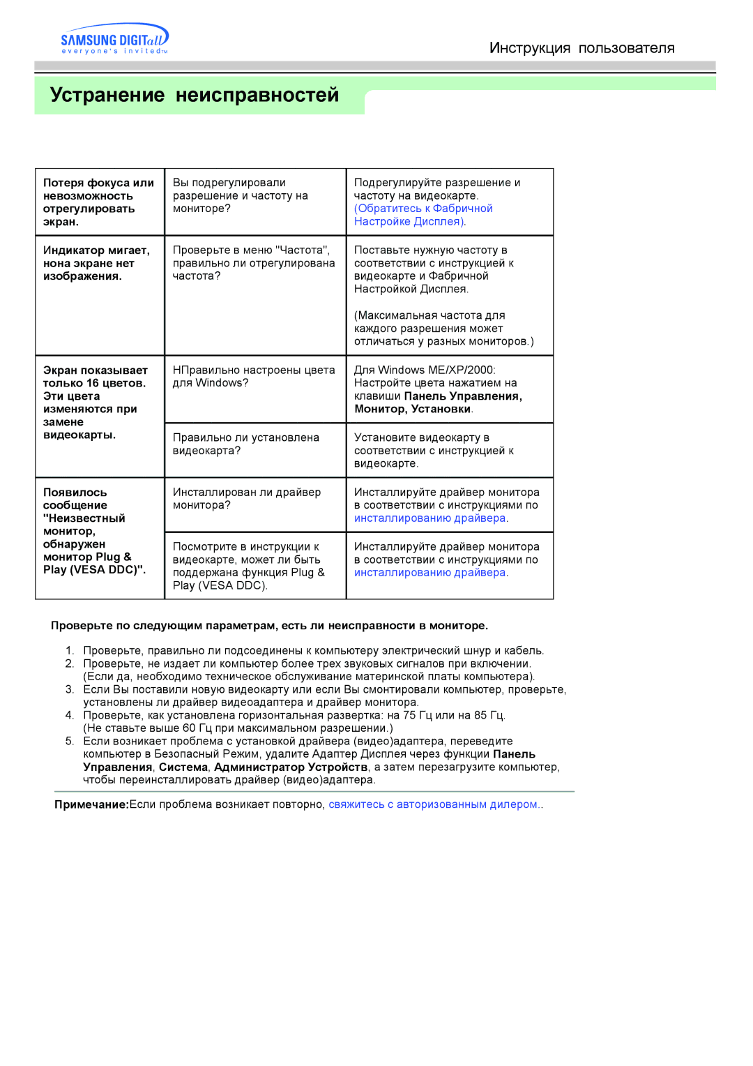 Samsung MO19ESZS/EDC, MO19PSZS/EDC, MO19PSDS/EDC, MO19ESDS/EDC manual Устранение неисправностей 