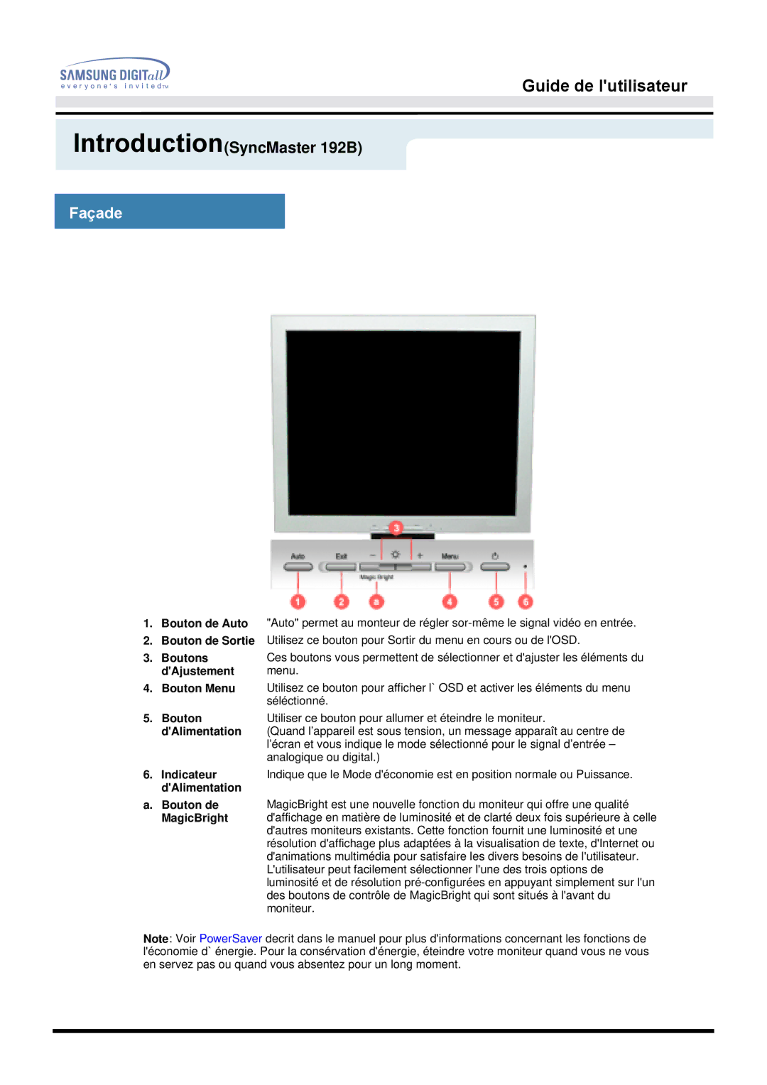 Samsung MO19ESDS/EDC, MO19PSZS/EDC, MO19PSDS/EDC, MO19PSZSV, MO19ESZS/EDC manual Façade, DAjustement Menu 