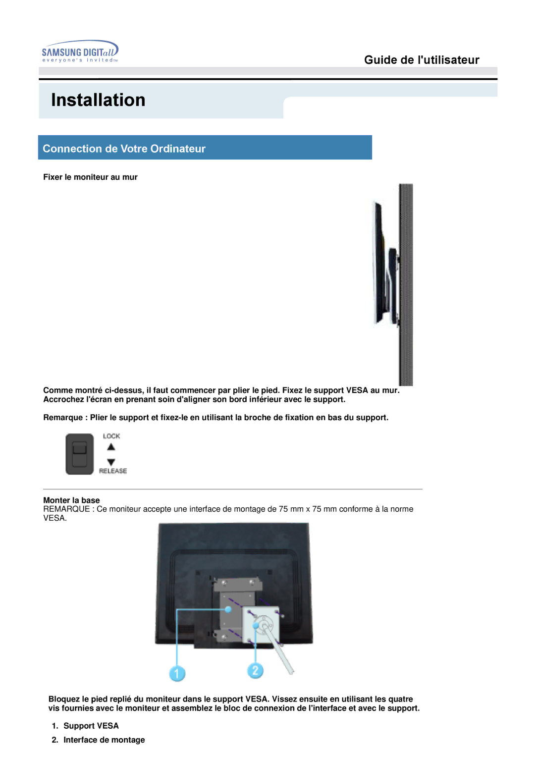 Samsung MO19PSZS/EDC, MO19PSDS/EDC, MO19PSZSV, MO19ESZS/EDC, MO19ESDS/EDC manual Installation 