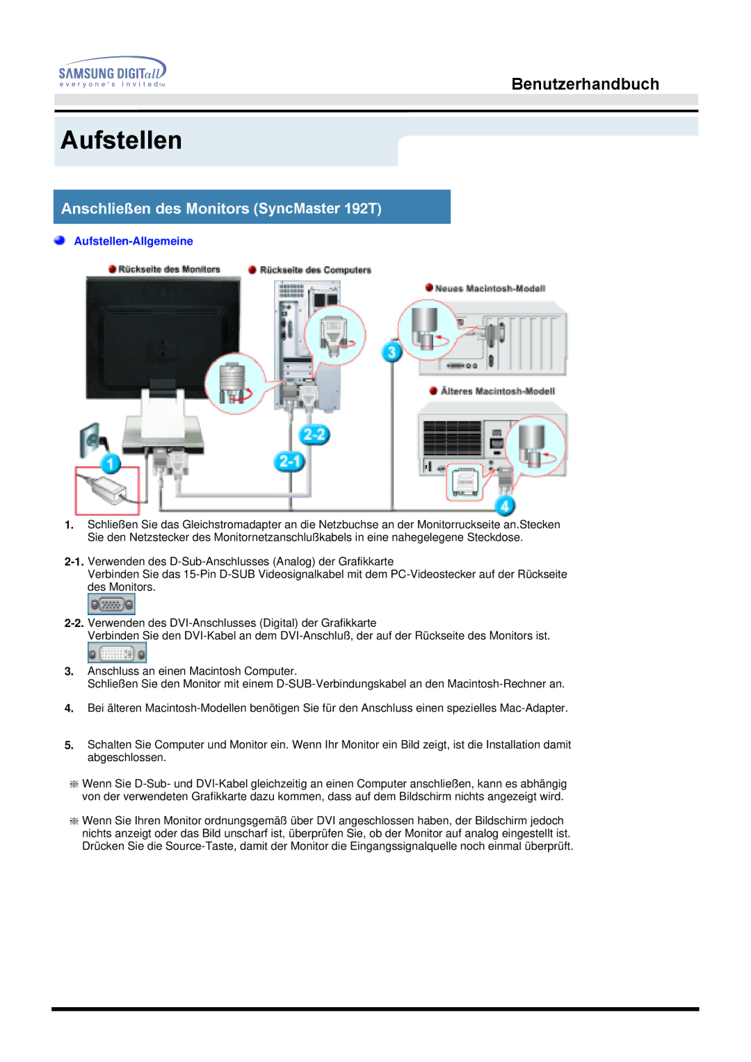 Samsung MO19PSDS/EDC, MO19PSZS/EDC manual Anschließen des Monitors SyncMaster 192T 