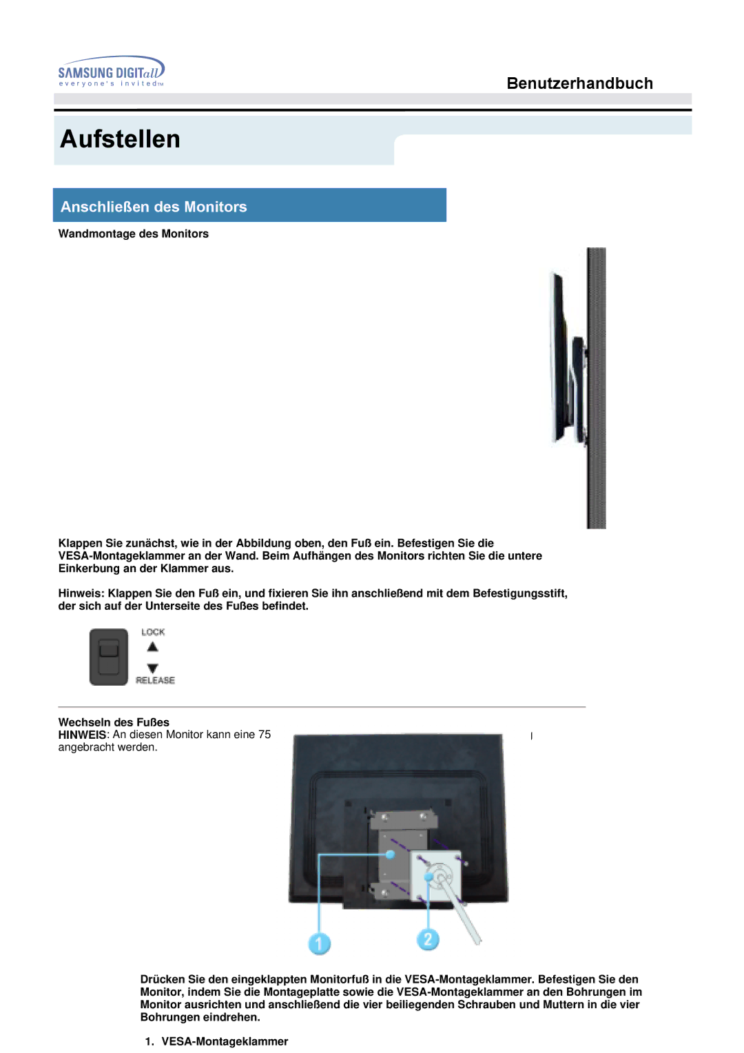 Samsung MO19PSDS/EDC, MO19PSZS/EDC manual Aufstellen 