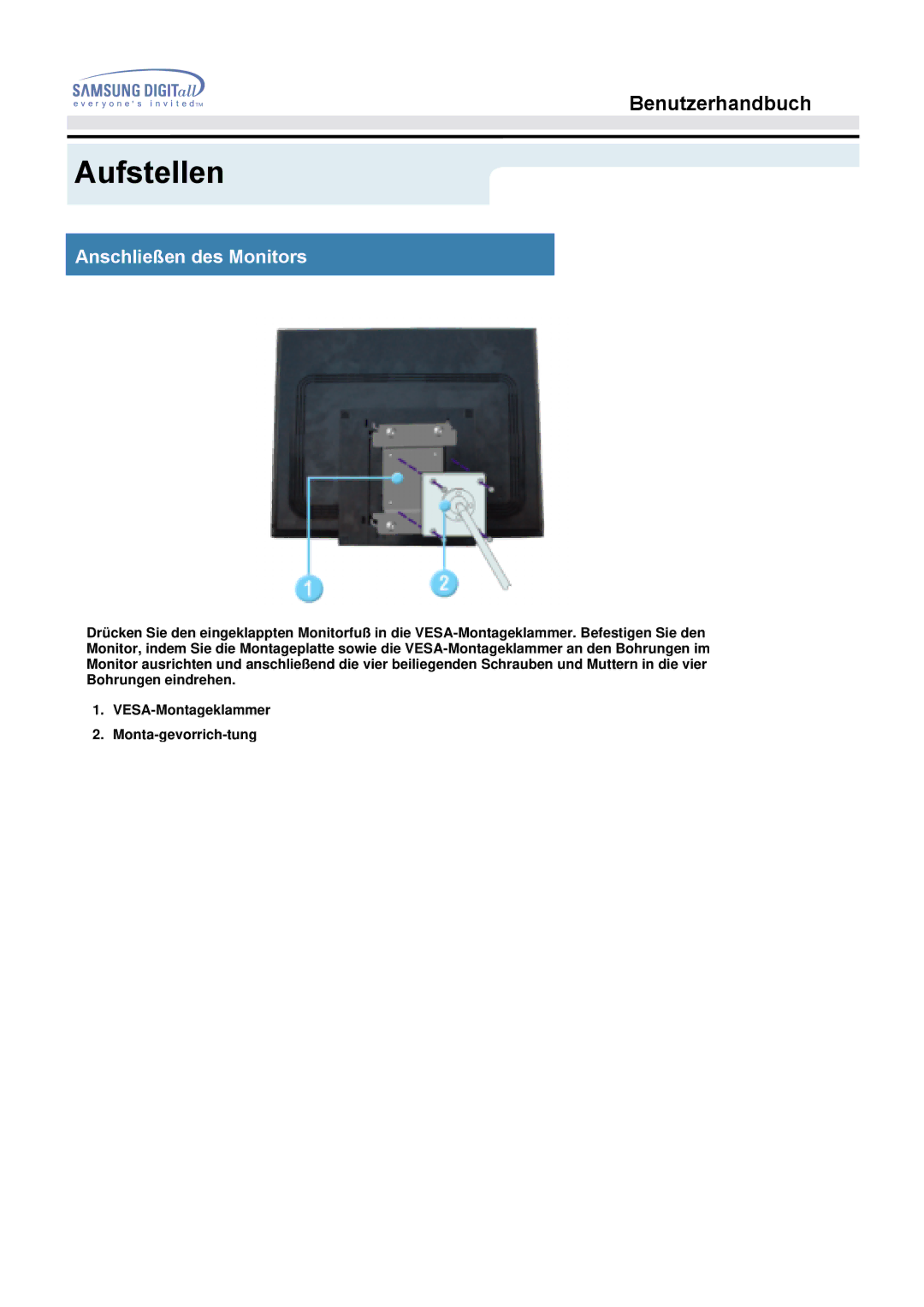 Samsung MO19PSZS/EDC, MO19PSDS/EDC manual Aufstellen 