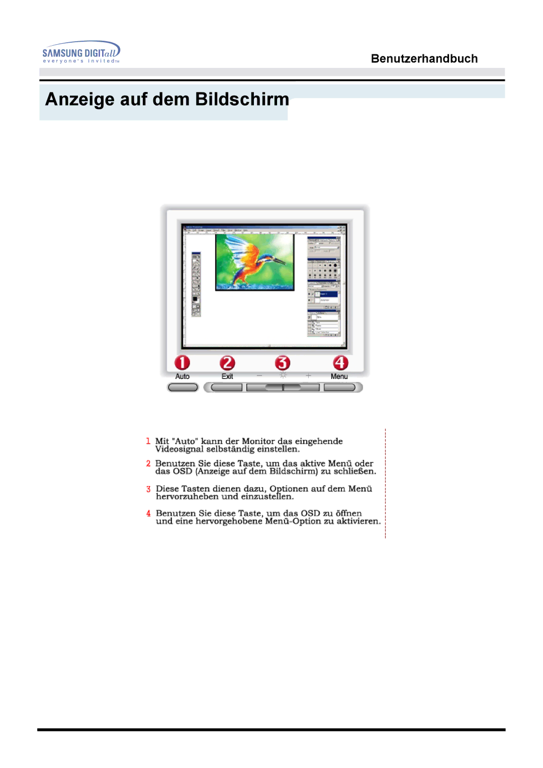 Samsung MO19PSZS/EDC, MO19PSDS/EDC manual Anzeige auf dem Bildschirm 