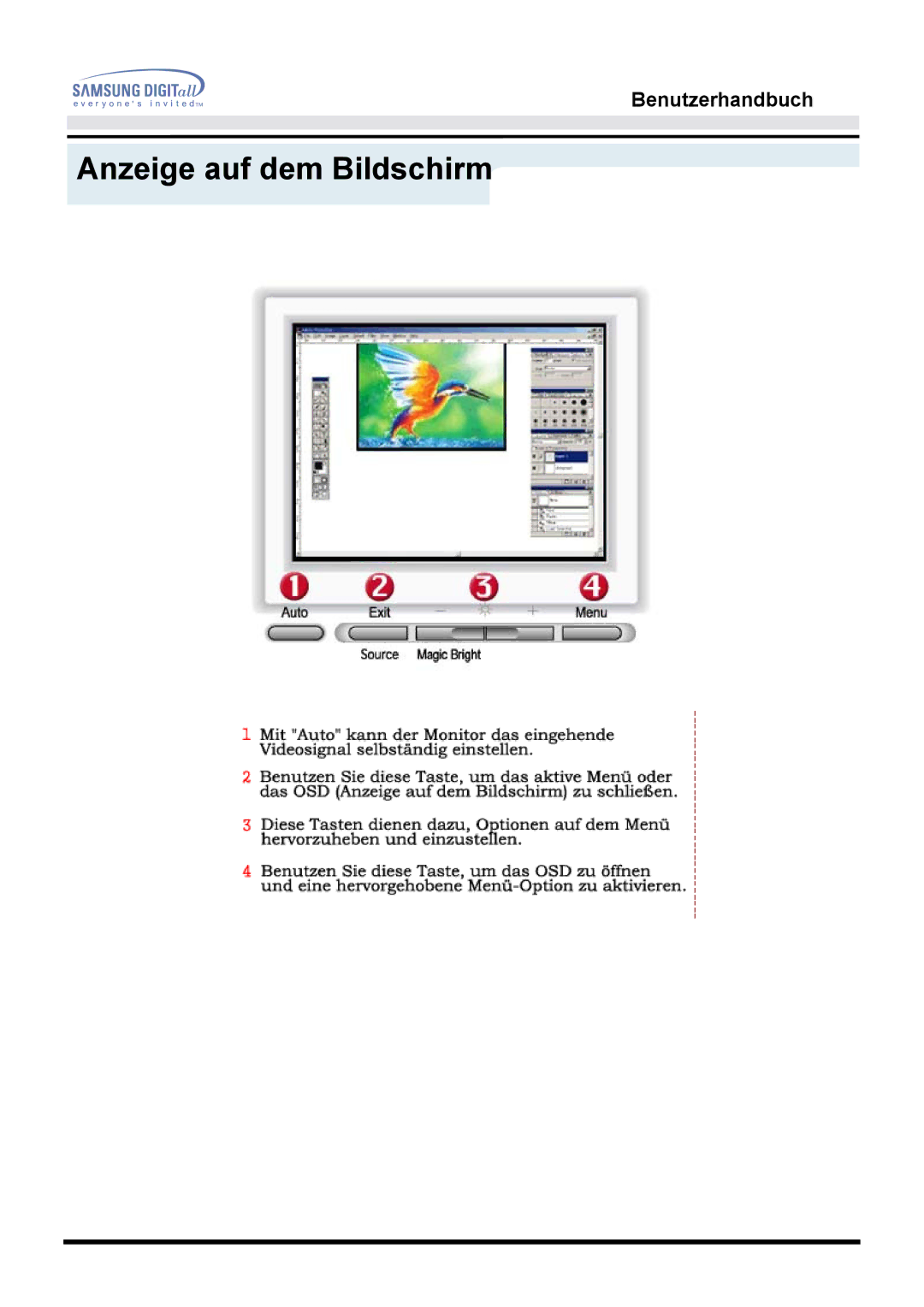 Samsung MO19PSZS/EDC, MO19PSDS/EDC manual Anzeige auf dem Bildschirm 