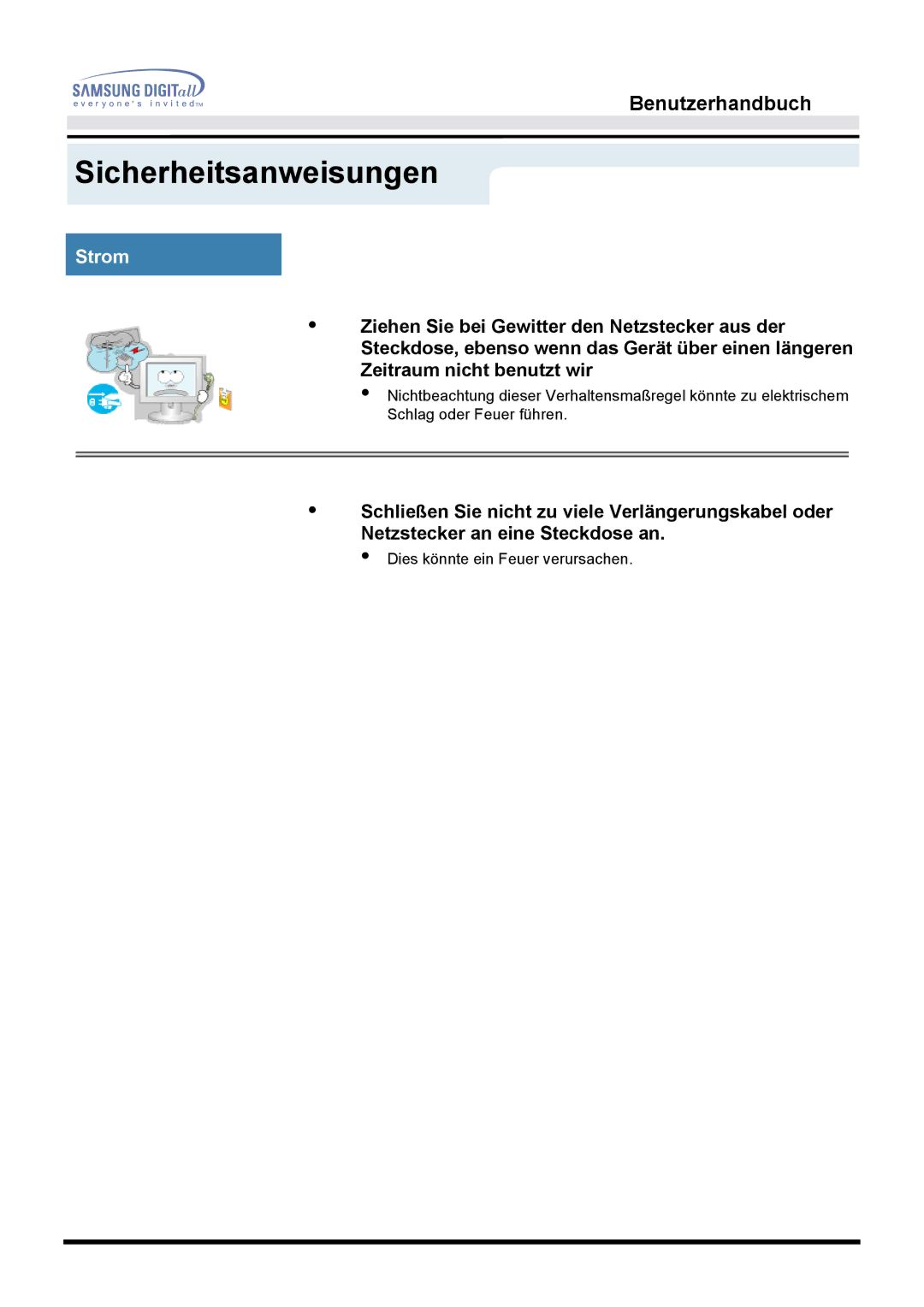 Samsung MO19PSDS/EDC, MO19PSZS/EDC manual Dies könnte ein Feuer verursachen 