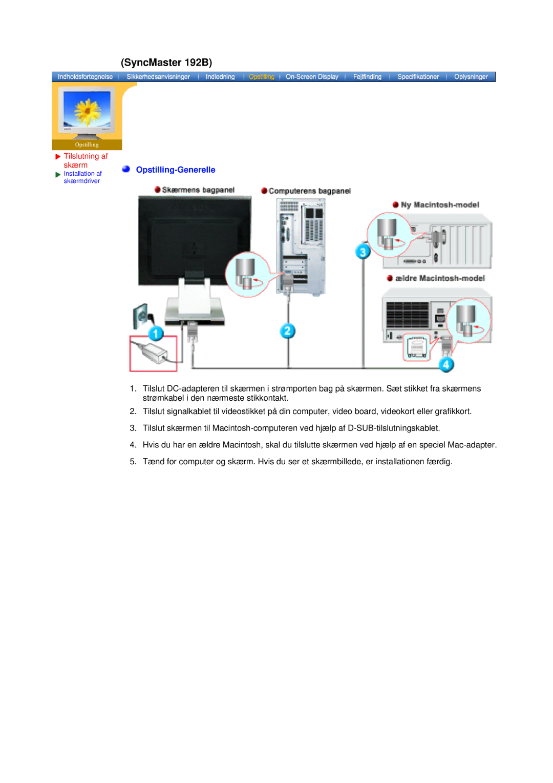 Samsung MO19PSZS/EDC manual Opstilling-Generelle 