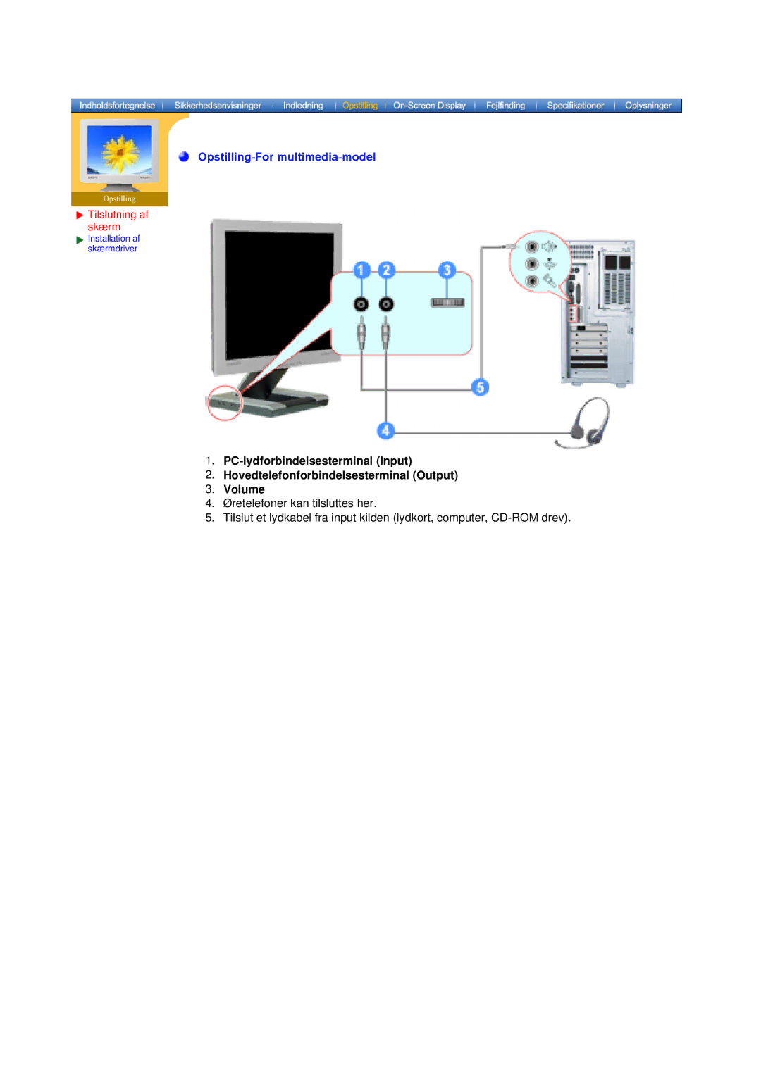 Samsung MO19PSZS/EDC manual Opstilling-For multimedia-model 