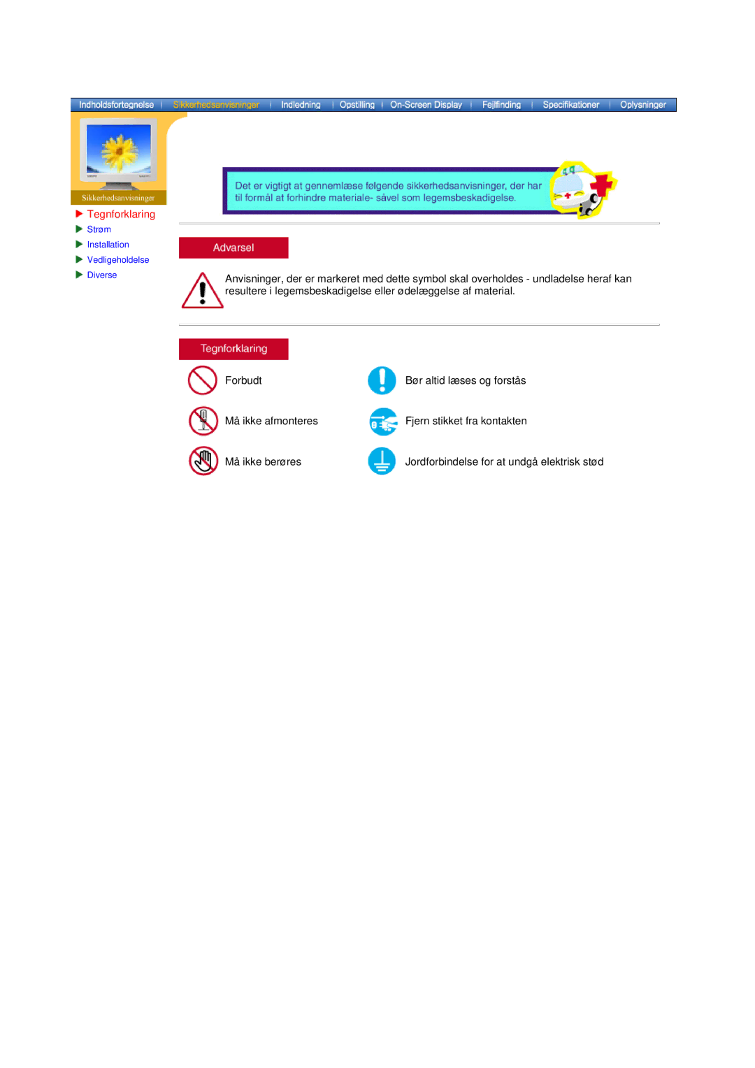 Samsung MO19PSZS/EDC manual Tegnforklaring 