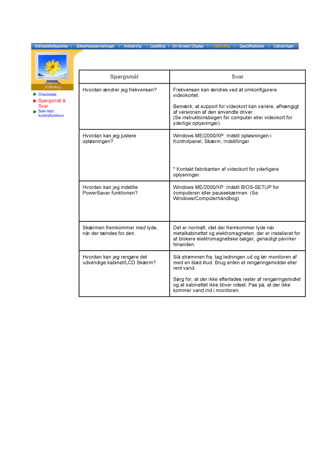 Samsung MO19PSZS/EDC manual Spørgsmål 