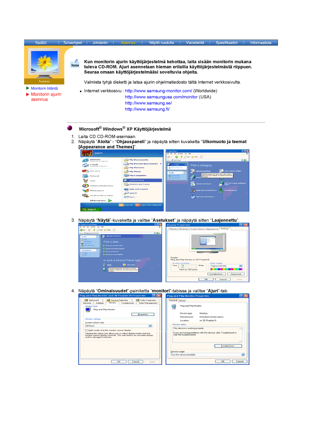 Samsung MO19PSZS/EDC manual Microsoft Windows XP Käyttöjärjestelmä 