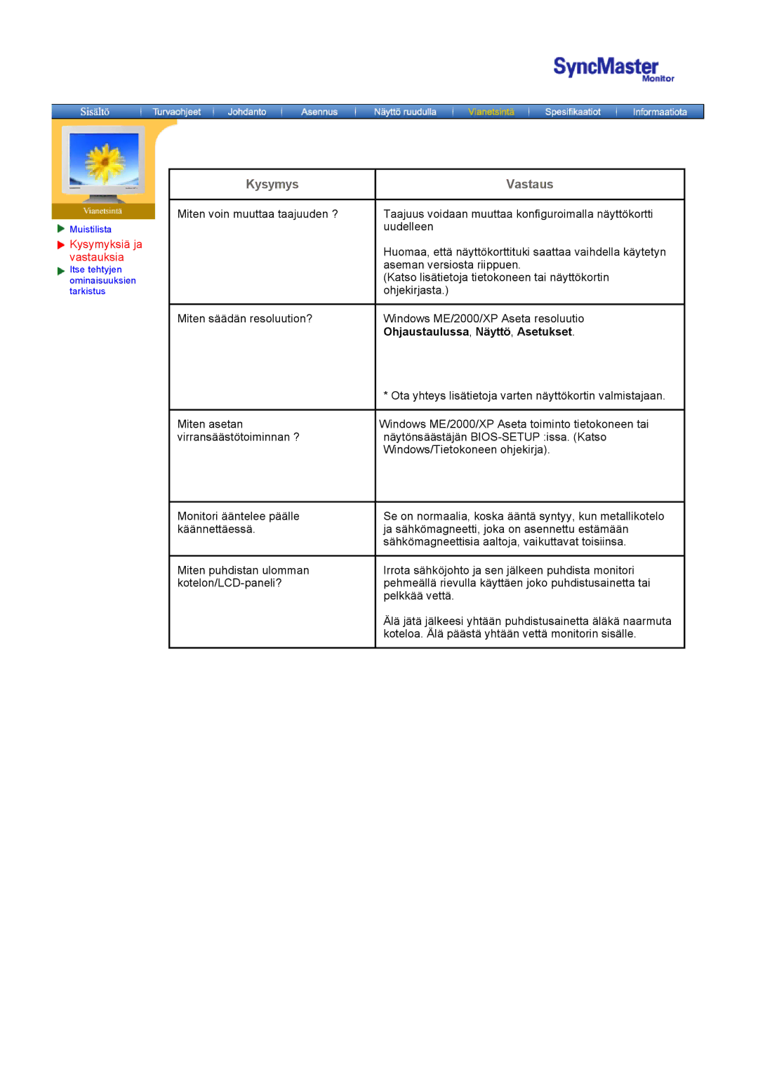 Samsung MO19PSZS/EDC manual Kysymys, Ohjaustaulussa, Näyttö, Asetukset 