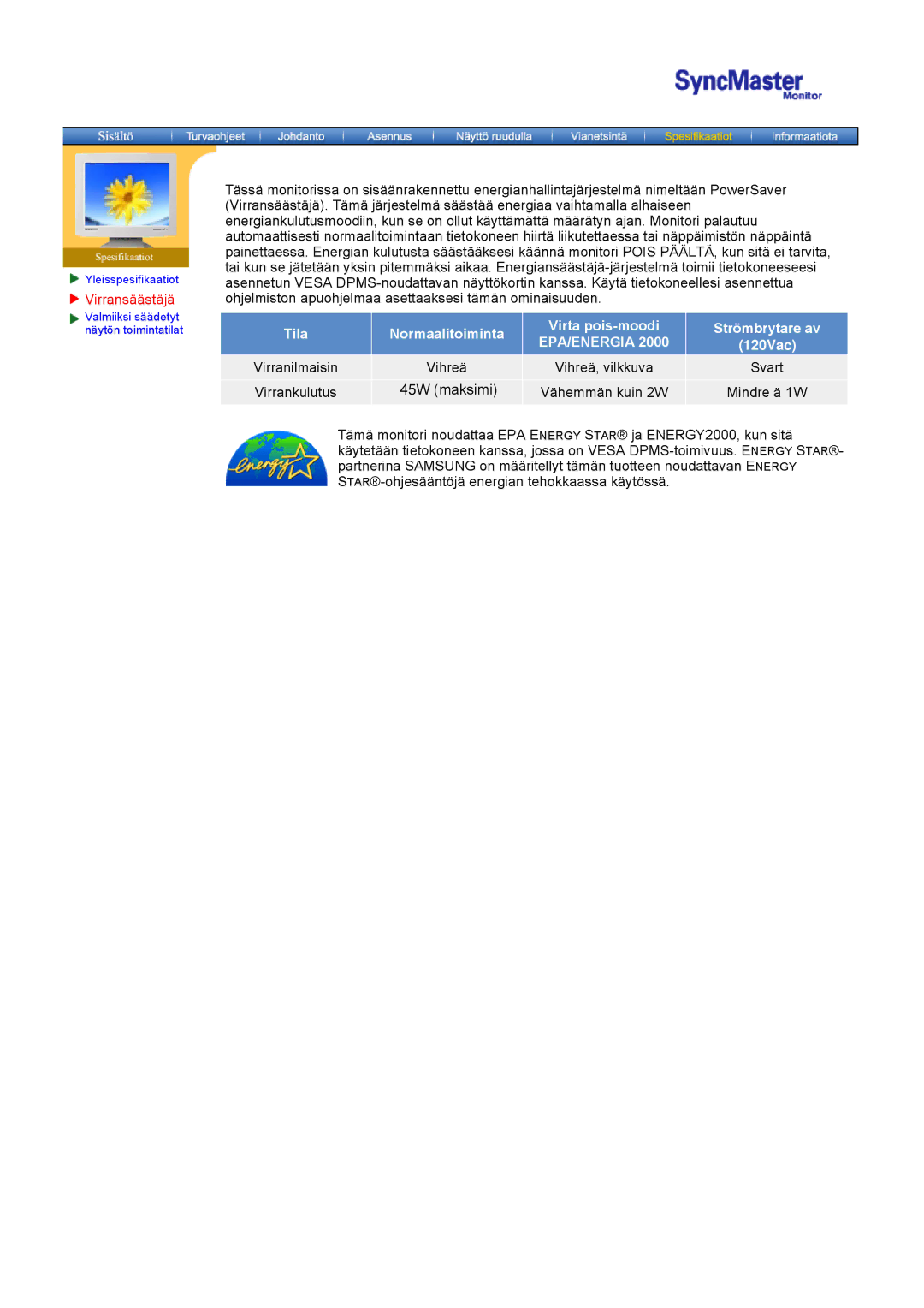 Samsung MO19PSZS/EDC manual Epa/Energia 