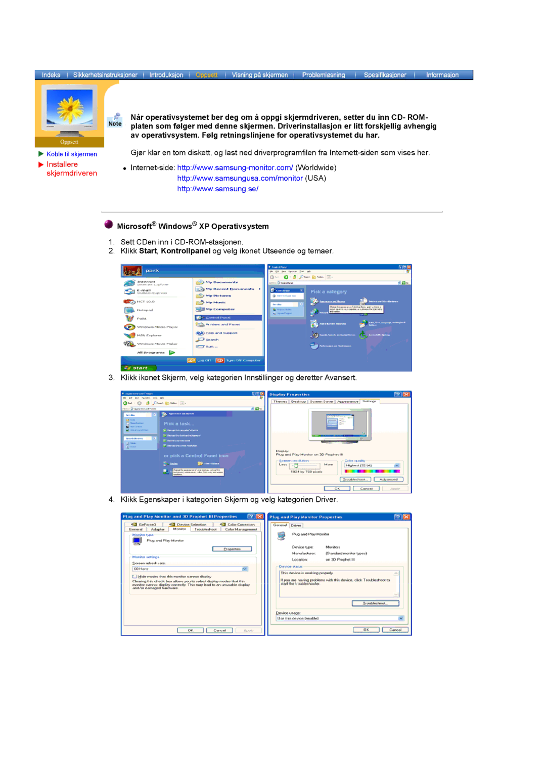 Samsung MO19PSZS/EDC manual Microsoft Windows XP Operativsystem 