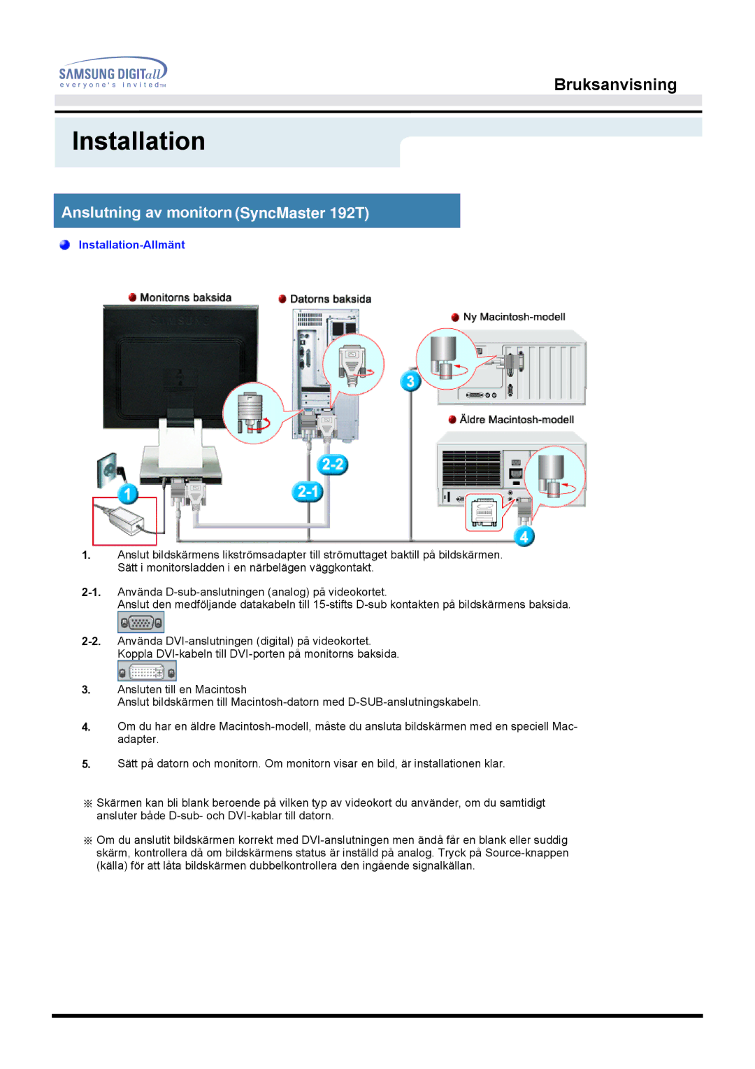 Samsung MO19PSZS/EDC manual Anslutning av monitorn SyncMaster 192T 