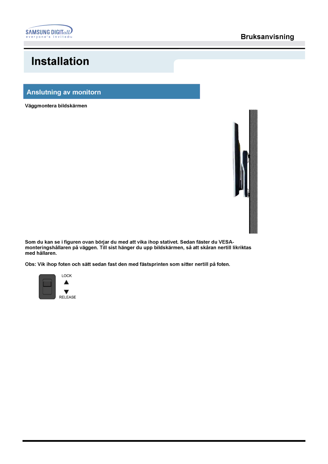 Samsung MO19PSZS/EDC manual Installation 