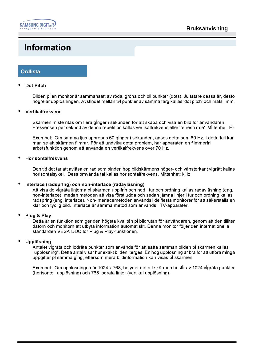 Samsung MO19PSZS/EDC manual Ordlista, Dot Pitch 