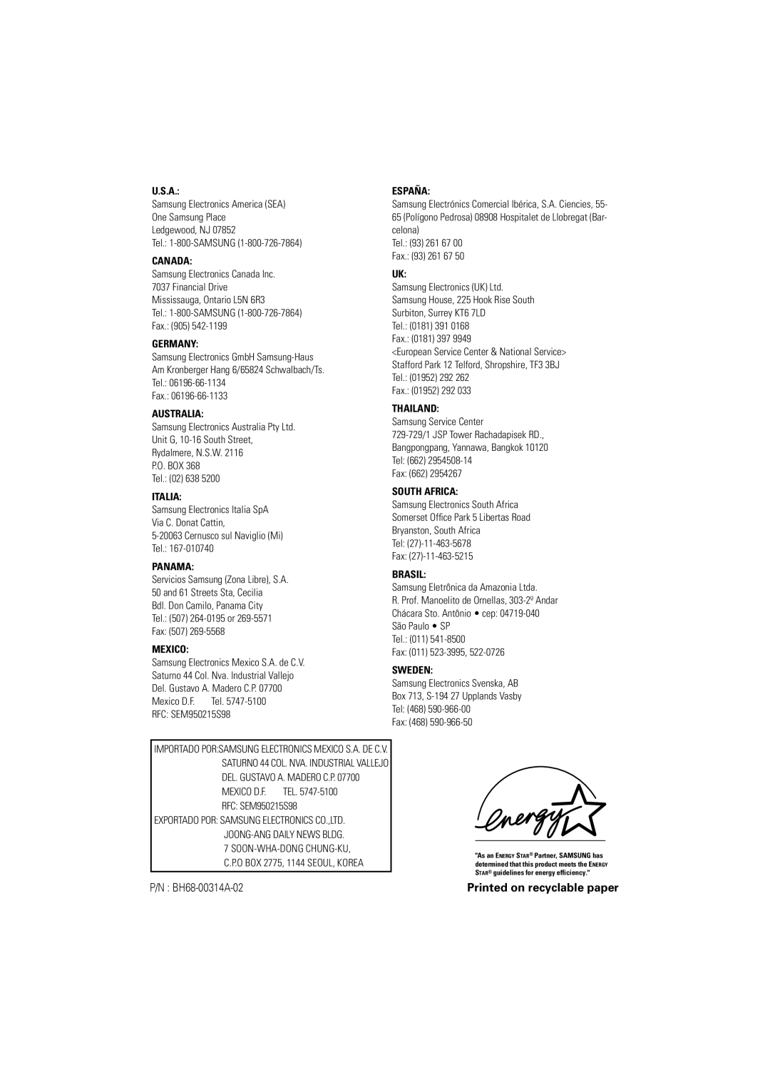 Samsung Model 753DF manual Printed on recyclable paper 