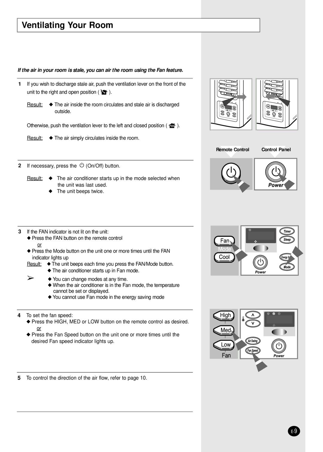 Samsung Model AW089AB manual Ventilating Your Room, Remote Control 