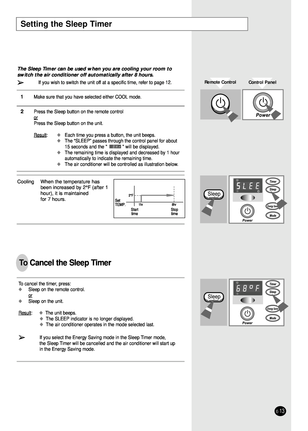 Samsung Model AW089AB manual Setting the Sleep Timer, To Cancel the Sleep Timer, Remote Control 