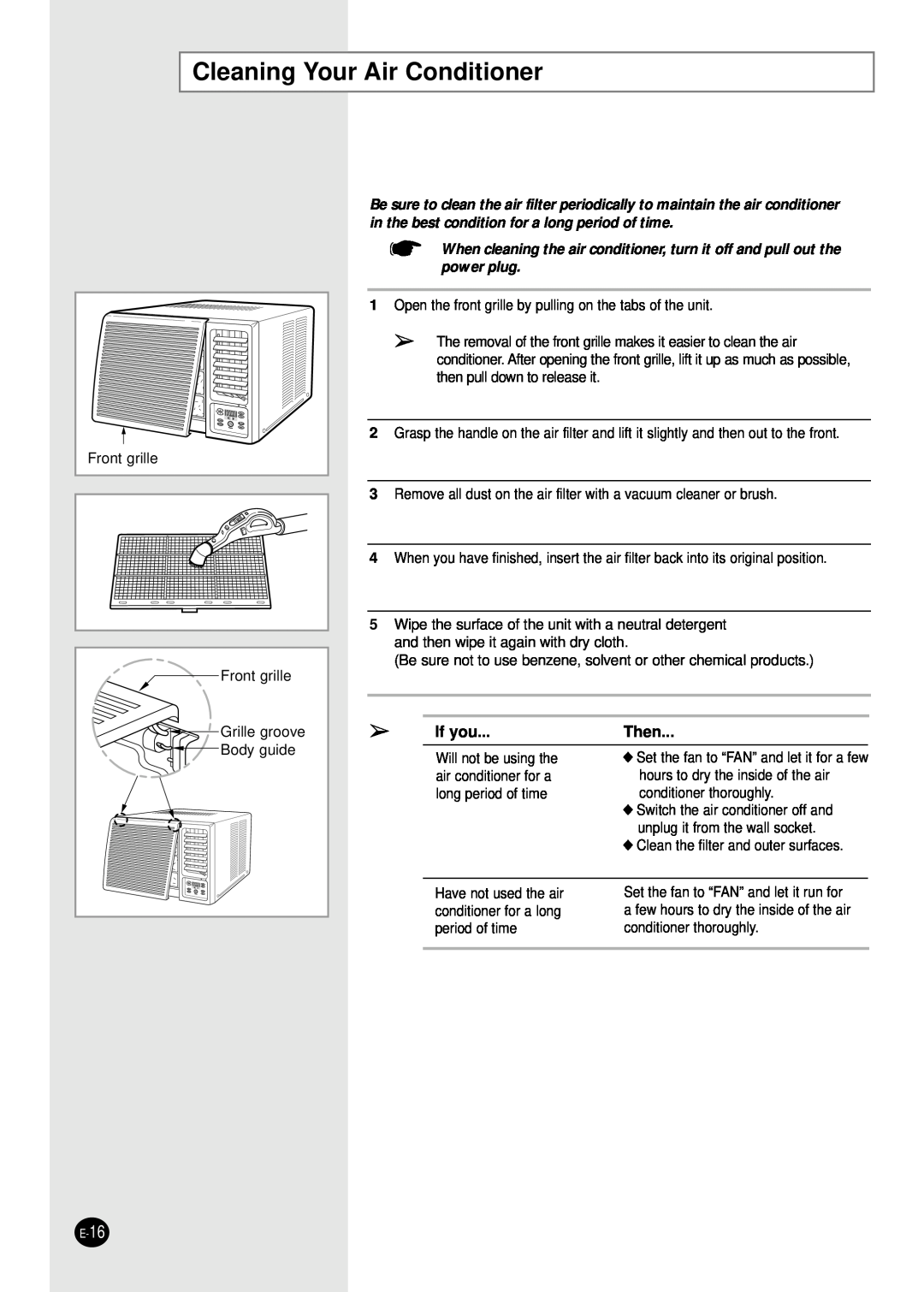 Samsung Model AW089AB manual Cleaning Your Air Conditioner, If you, Then 