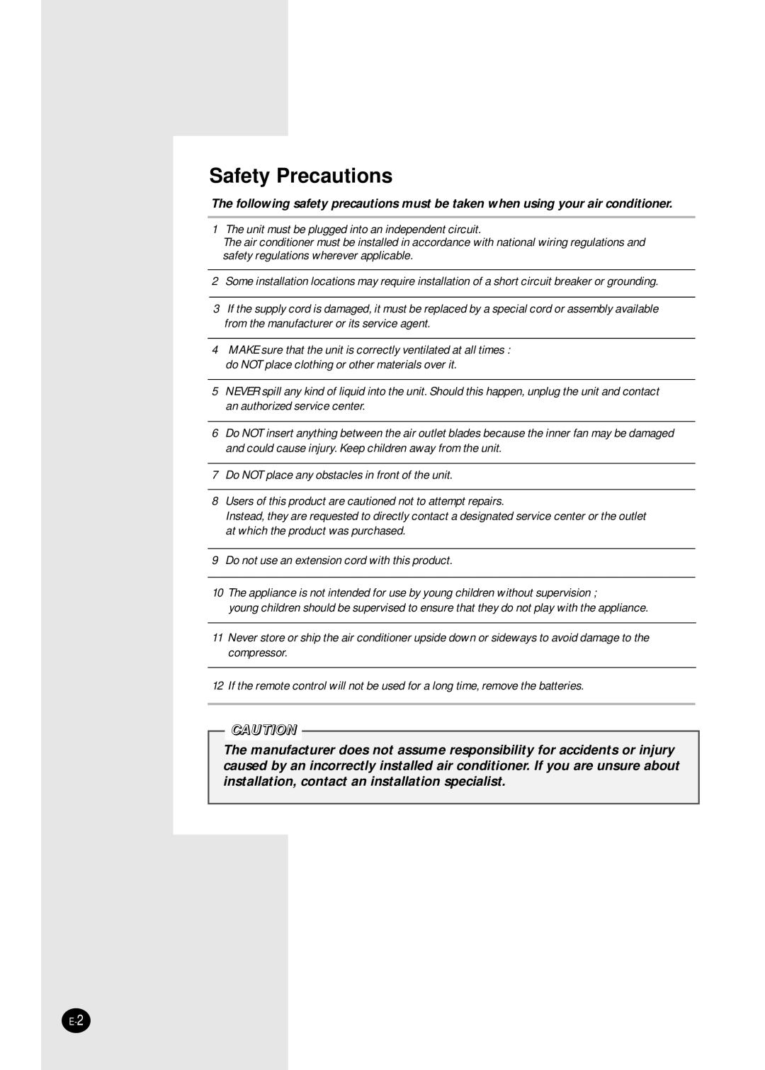 Samsung Model AW089AB manual Safety Precautions 