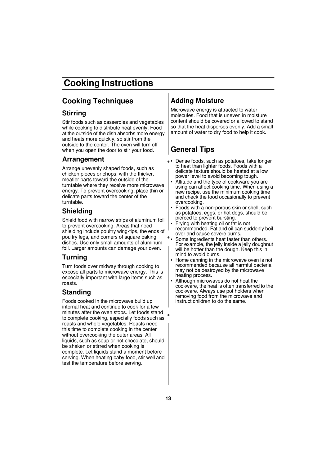 Samsung Model MW640WA owner manual Cooking Techniques, General Tips 