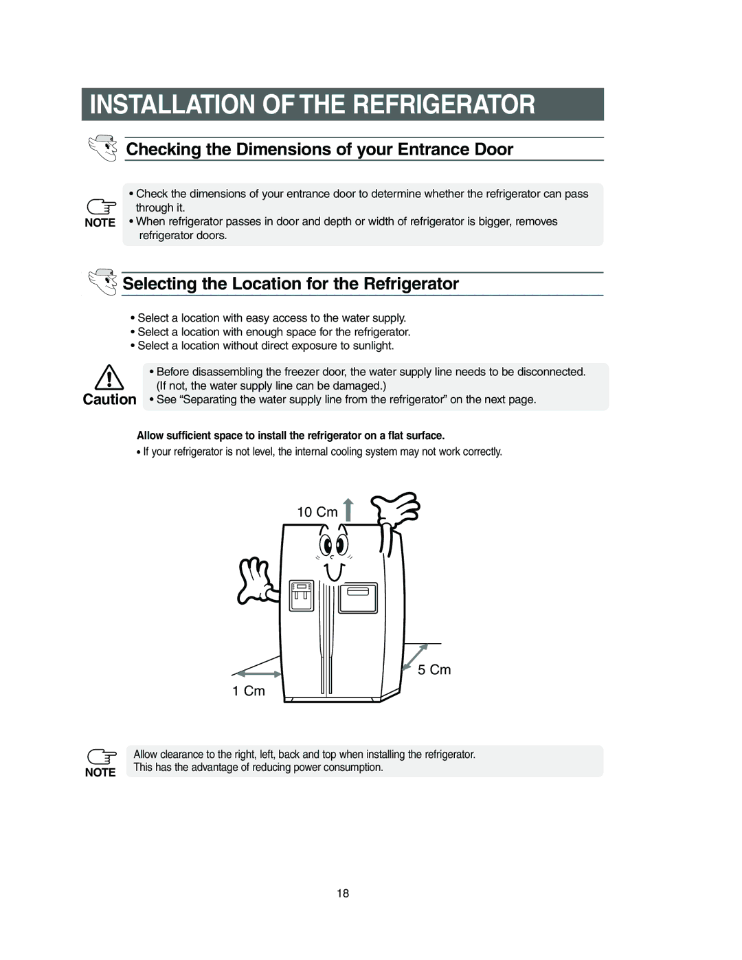 Samsung Model RS27KLMR owner manual Installation of the Refrigerator, Checking the Dimensions of your Entrance Door 