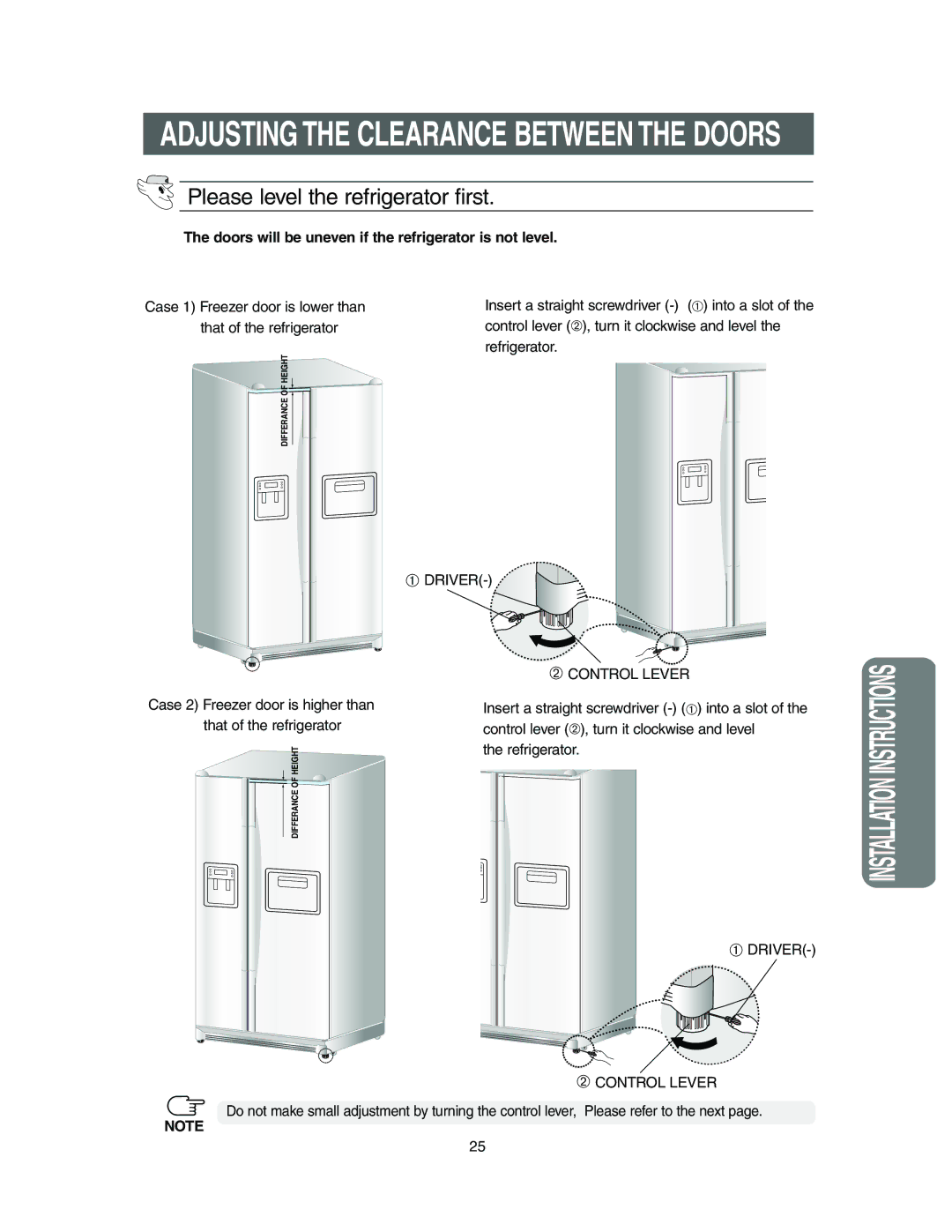 Samsung Model RS27KLMR owner manual Refrigerator, Please level the refrigerator first 