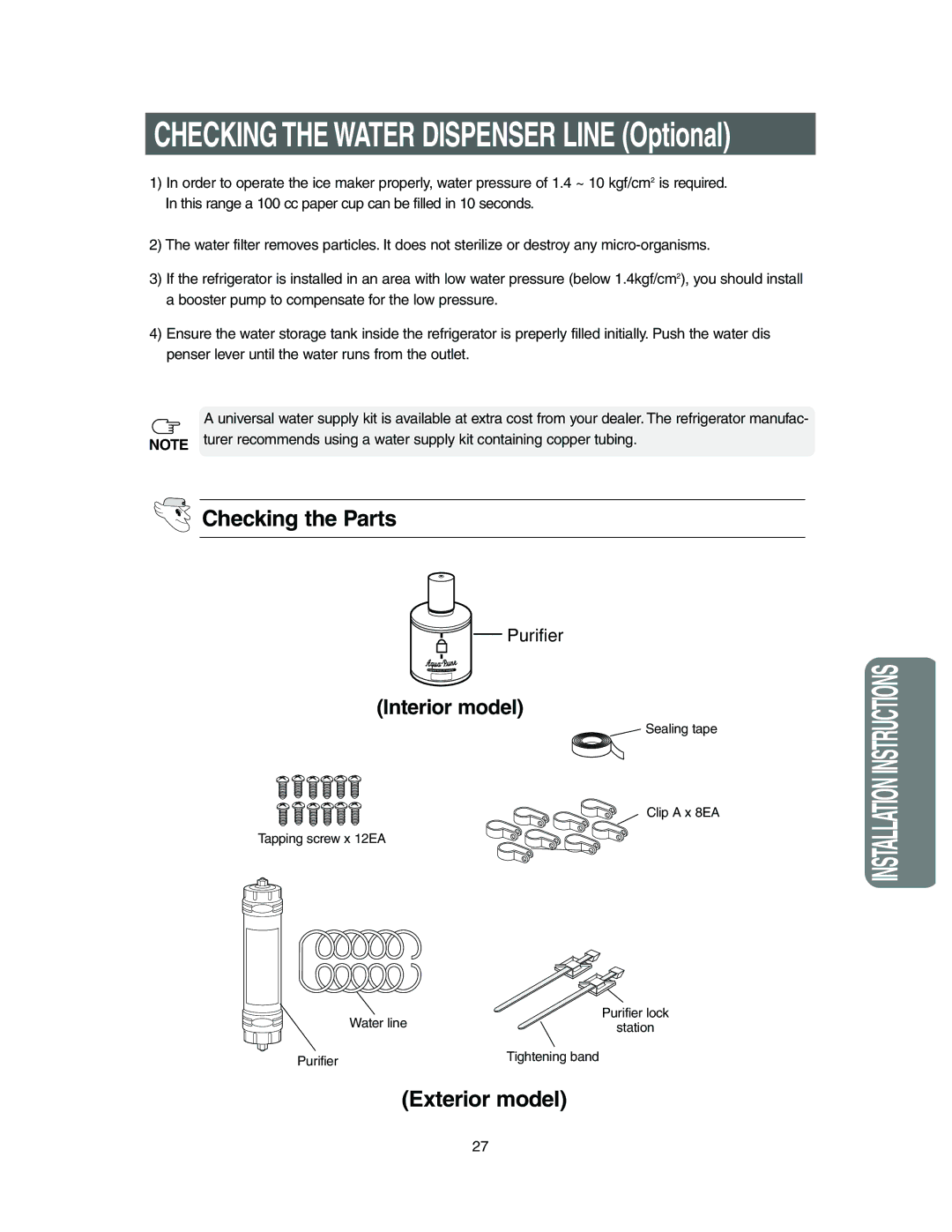 Samsung Model RS27KLMR owner manual Checking the Parts, Exterior model 