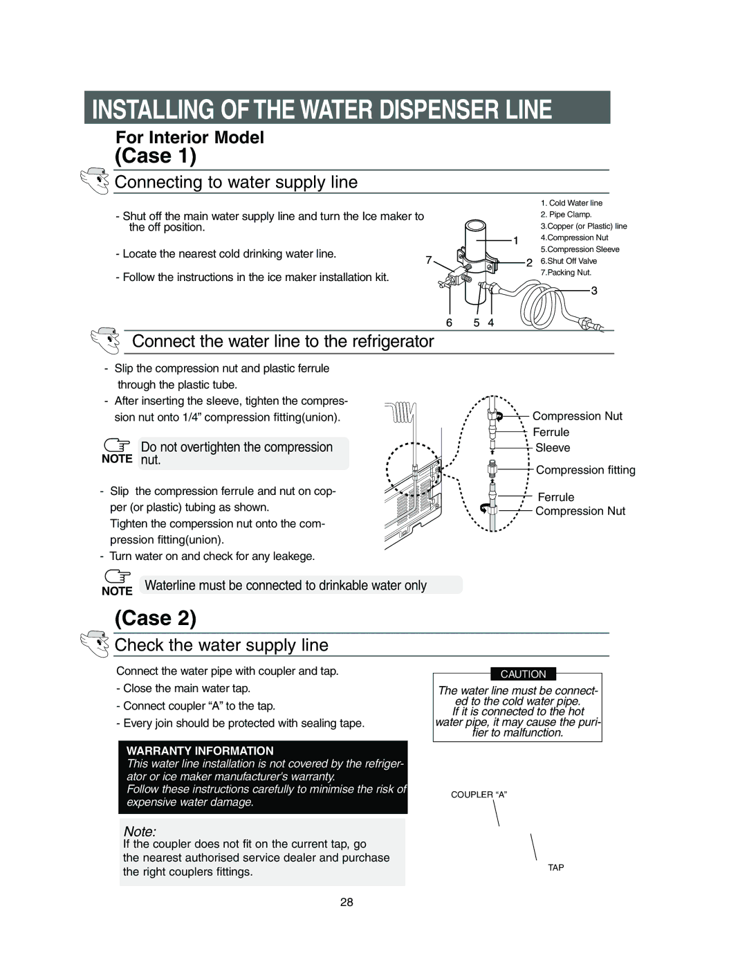 Samsung Model RS27KLMR owner manual Installing of the Water Dispenser Line, For Interior Model 