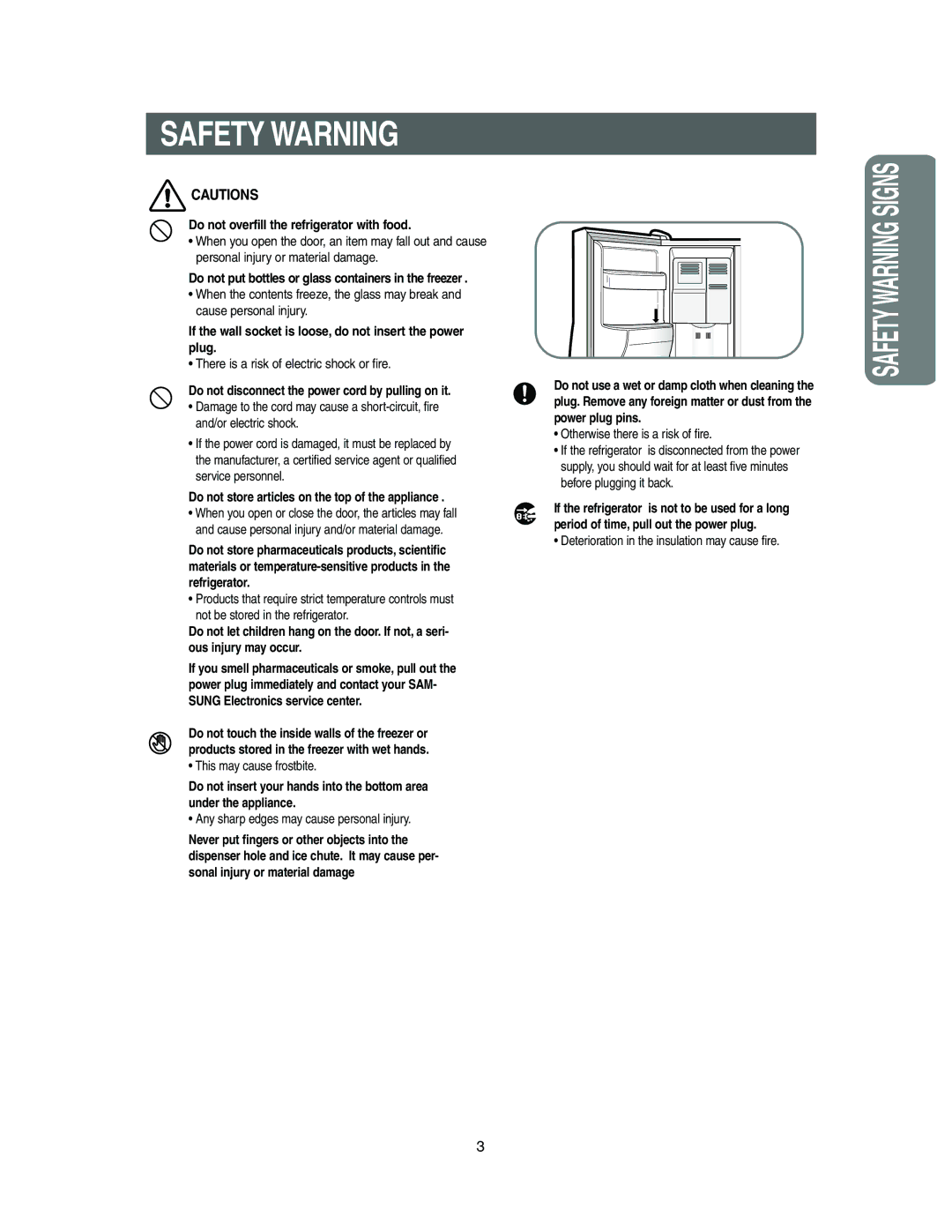 Samsung Model RS27KLMR owner manual Safety Warning Signs 