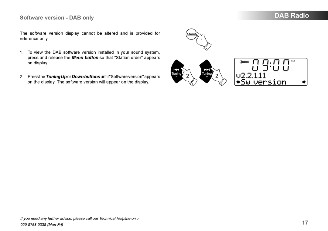 Samsung MP-43 manual Software version DAB only 