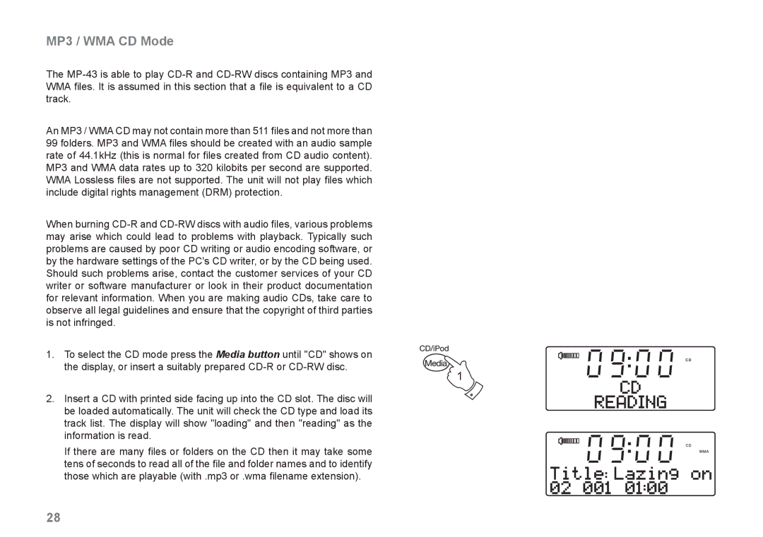 Samsung MP-43 manual MP3 / WMA CD Mode 