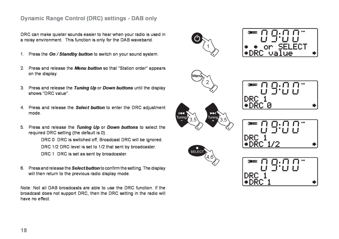 Samsung MP-43 manual Dynamic Range Control DRC settings - DAB only 