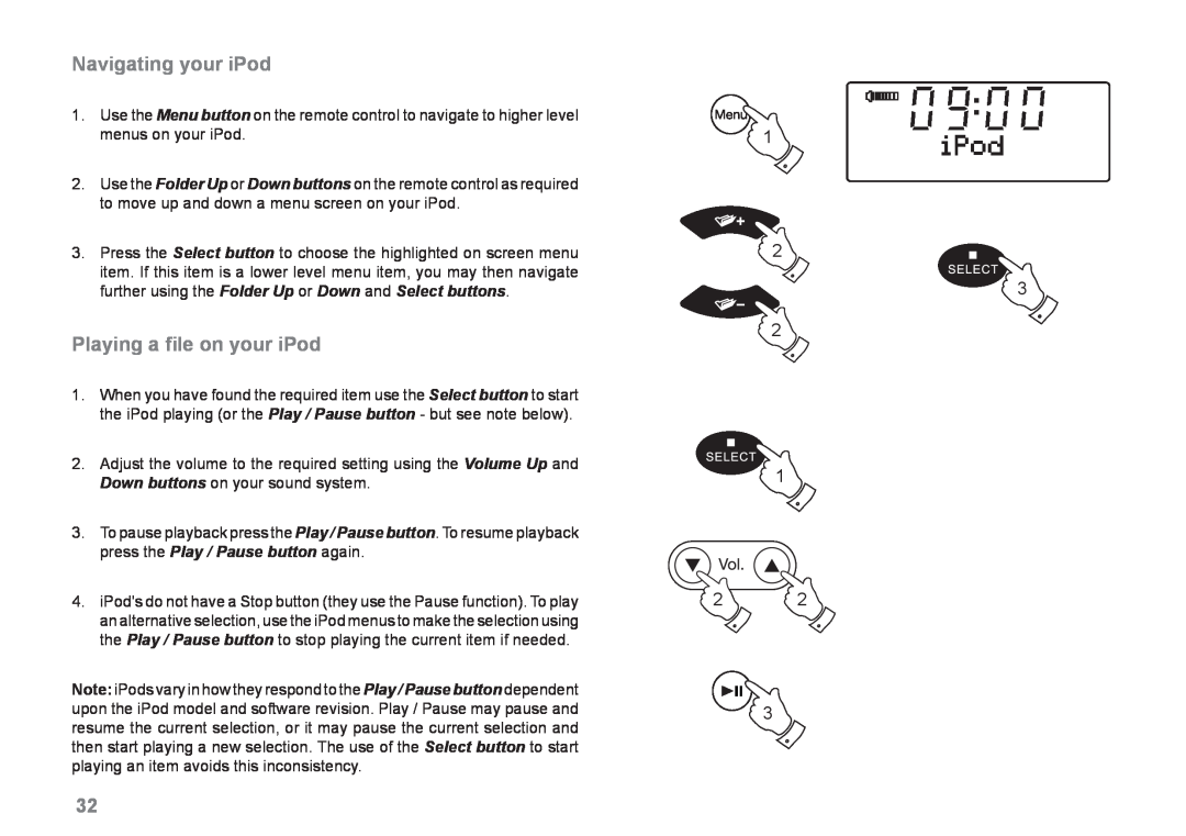 Samsung MP-43 manual Navigating your iPod, Playing a ﬁle on your iPod, 1 2 3 2 