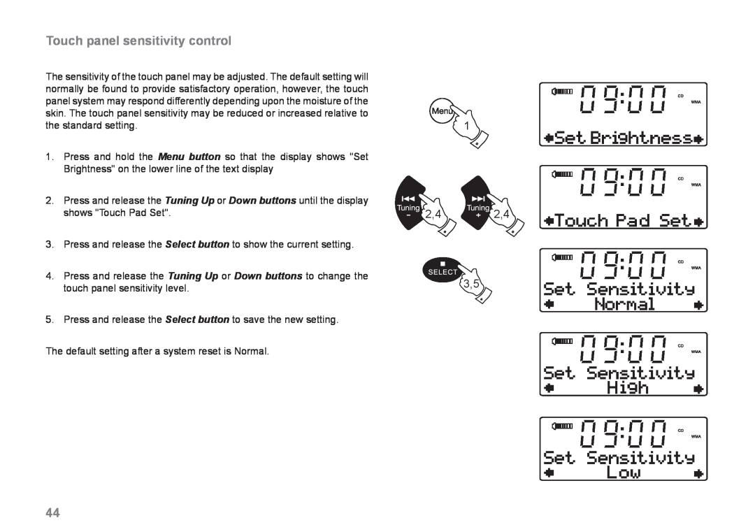 Samsung MP-43 manual Touch panel sensitivity control 