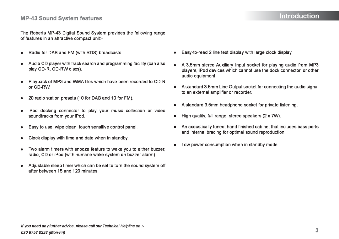 Samsung manual Introduction, MP-43Sound System features 