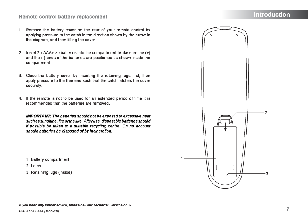 Samsung MP-43 manual Remote control battery replacement, Introduction 