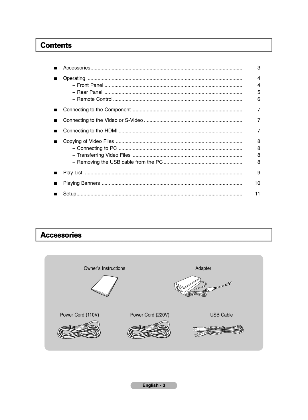 Samsung MR-16SA1 manual Accessories, Contents 