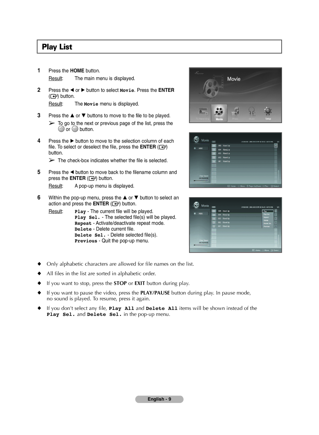 Samsung MR-16SA1 manual Play List 